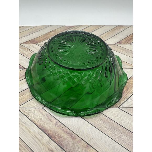 1950s Anchor Hocking Emerald Green Starburst Glass Footed Serving Dish Bowl 6.5” - Picture 3 of 6